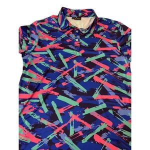 Yatta Golf Polo Mens‎ Medium Abstract Blue Pink Neon Performance Golfing Shirt